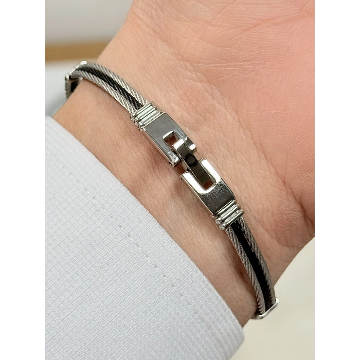 Siyah ve Gümüş Çelik Erkek Bileklik FRJ10180A-J 2 Yıl Garantili Hediye Paketli