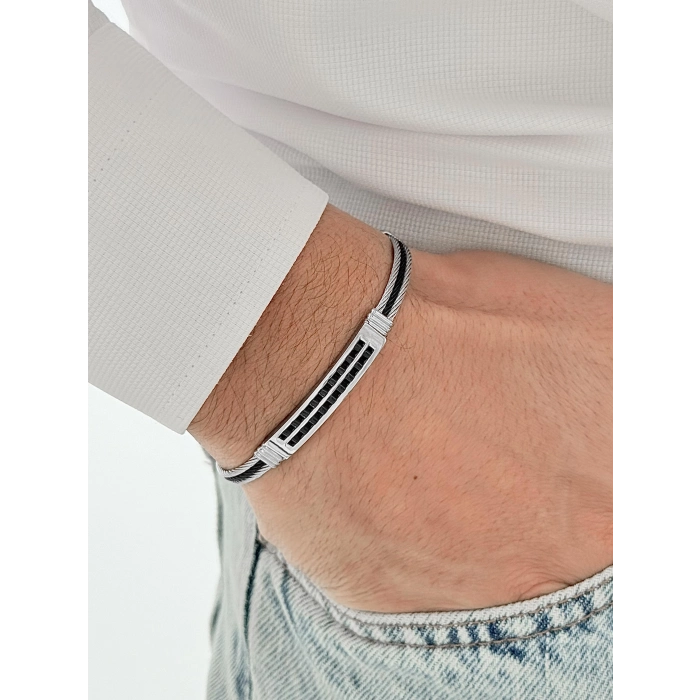 Siyah ve Gümüş Çelik Erkek Bileklik FRJ10186A-J 2 Yıl Garantili Hediye Paketli