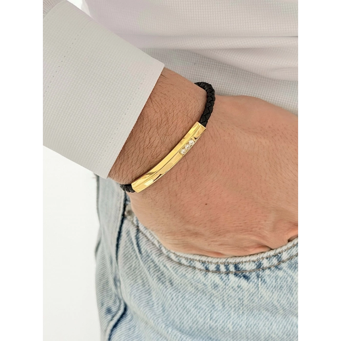 Sarı Çelik Deri Erkek Bileklik FRJ10190A-B 2 Yıl Garantili Hediye Paketli