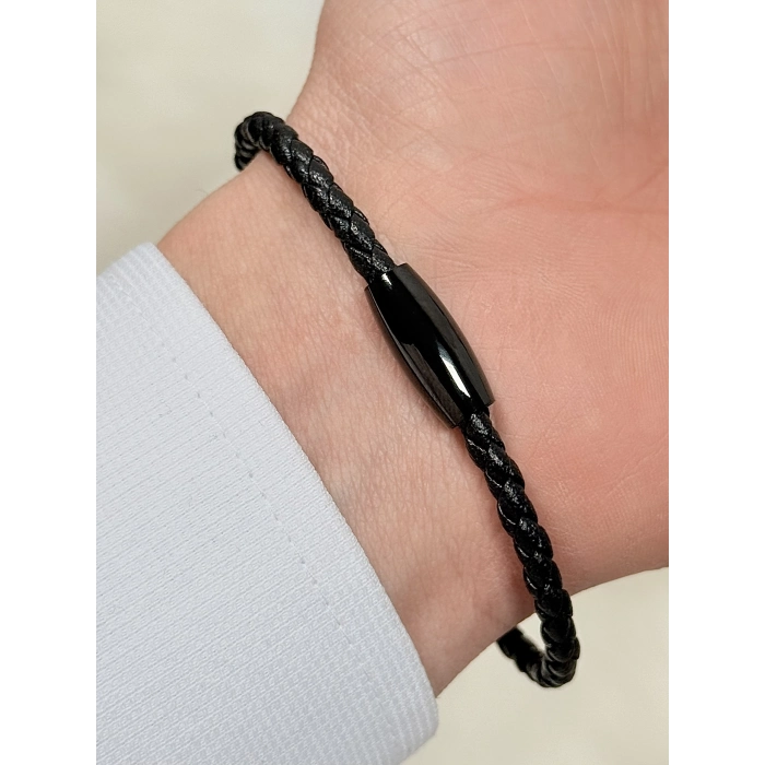 Siyah Çelik Deri Erkek Bileklik FRJ10190B-G 2 Yıl Garantili Hediye Paketli