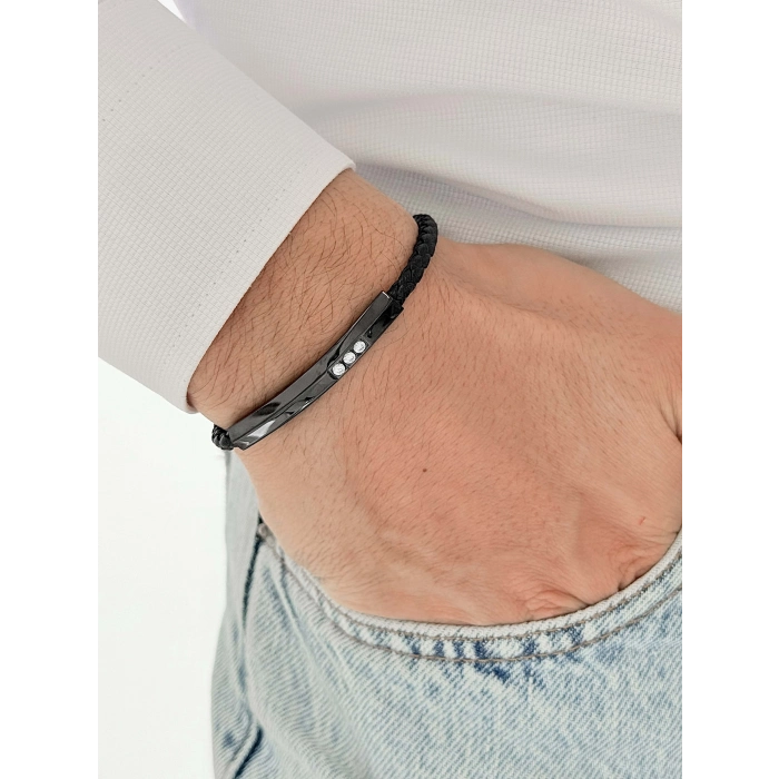 Siyah Çelik Deri Erkek Bileklik FRJ10190B-G 2 Yıl Garantili Hediye Paketli