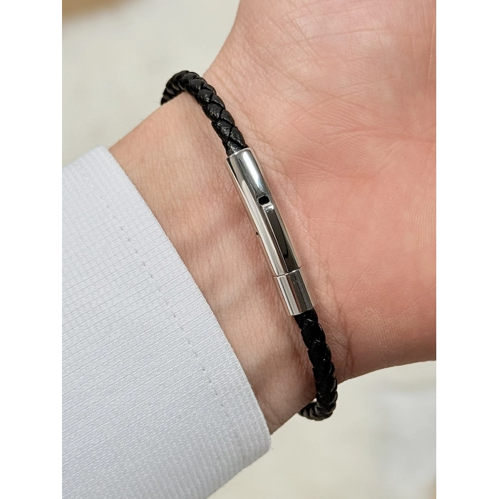 Siyah Çelik Deri Erkek Bileklik FRJ10191A-G 2 Yıl Garantili Hediye Paketli