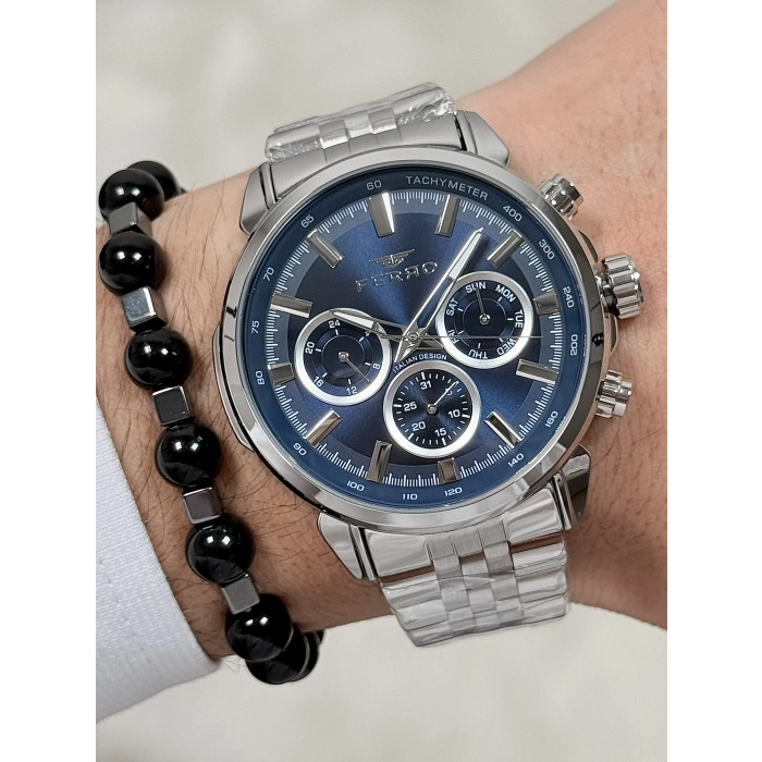 Ferro Gümüş Çelik Kordon Erkek Kol Saati FM11375A-A3 Fonksiyonları Aktif Su Geçirmez Bileklik Hediye