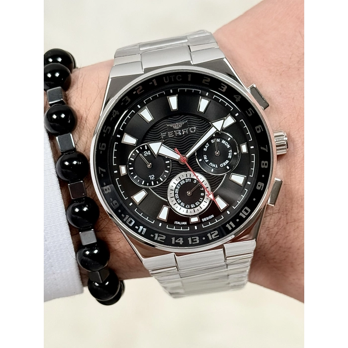 Ferro Gümüş Çelik Kordon Erkek Kol Saati FM11594A-A2 Fonksiyonları Aktif 3 ATM Su Geçirmez