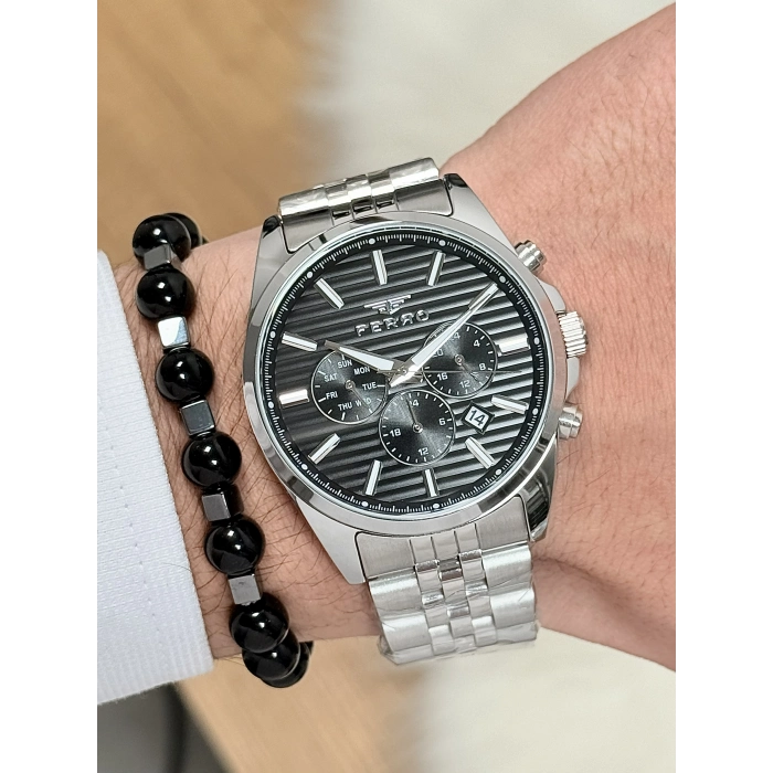 Ferro Gümüş Çelik Kordon Erkek Kol Saati FM11780A-A2 Tüm Fonksiyonları Aktif 3 ATM Su Geçirmez