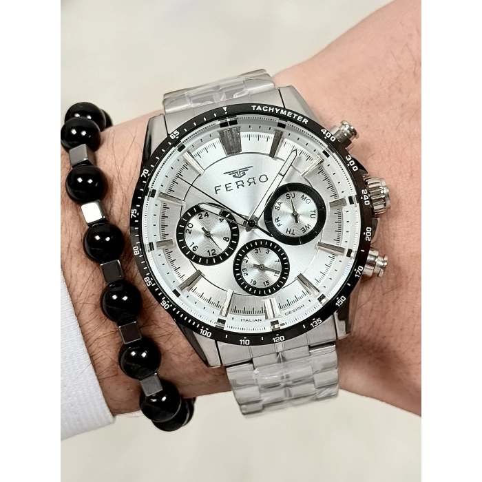 Ferro Gümüş Çelik Kordon Erkek Kol Saati FM40139A-J Tüm Fonksiyonlar Aktif 3 ATM Su Geçirmez