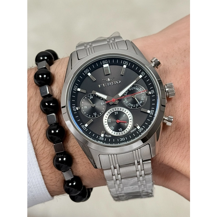 Ferro Gümüş Çelik Kordon Erkek Kol Saati FM40152A-A2 Tüm Fonksiyonlar Aktif 3 ATM Su Geçirmez