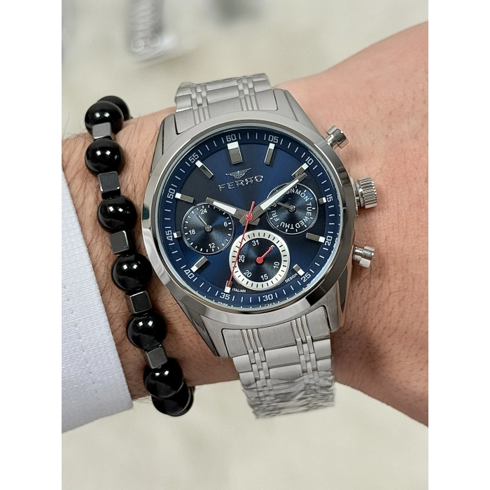 Ferro Gümüş Çelik Kordon Erkek Kol Saati FM40152A-A3 Tüm Fonksiyonlar Aktif 3 ATM Su Geçirmez