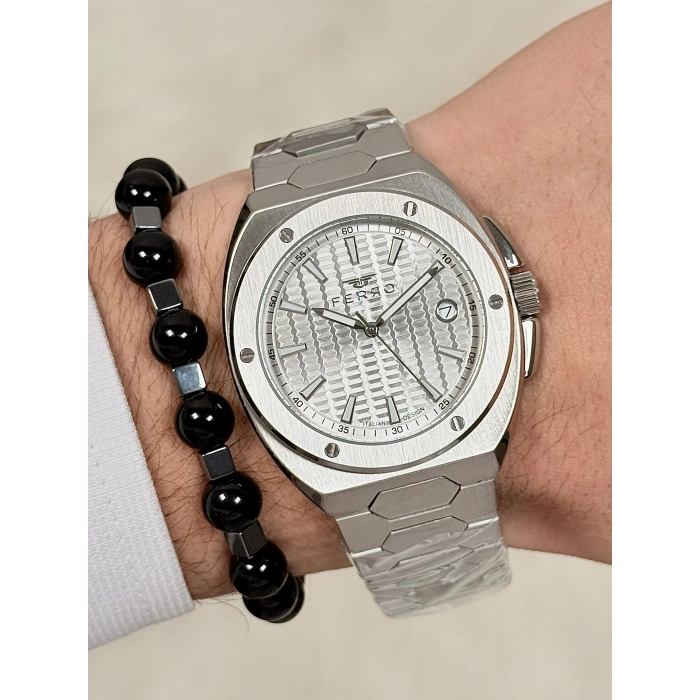 Ferro Gümüş Çelik Kordon Erkek Kol Saati FM40160A-A Tüm Fonksiyonlar Aktif 3 ATM Su Geçirmez