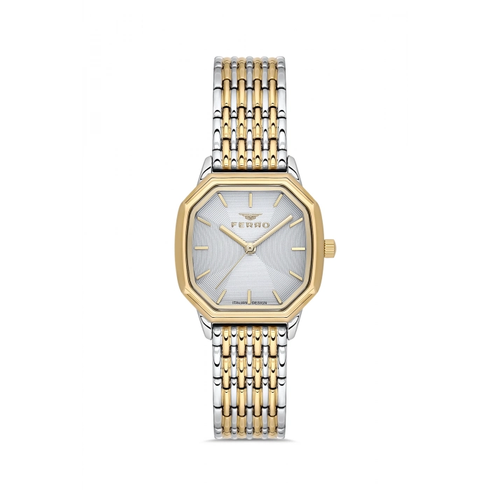 Ferro Sarı ve Gümüş Çelik Kordon Kadın Kol Saati FL21766A-D 3ATM Su Geçirmez 2 Yıl Garantili