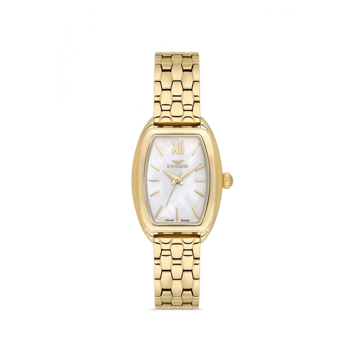 Ferro Sarı Çelik Kordon Kadın Kol Saati FL21769A-B 3ATM Su Geçirmez 2 Yıl Garantili HediyePaketli