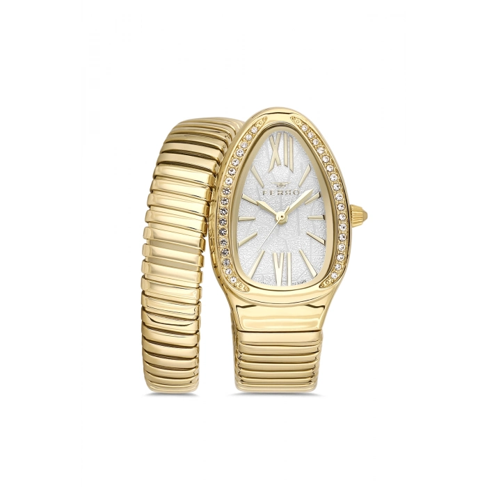 Ferro Sarı Çelik Kordon Kadın Kol Saati FL40154A-B 3ATM Su Geçirmez 2 Yıl Garantili HediyePaketli