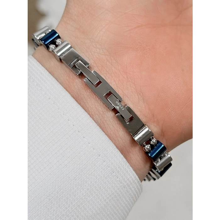 Gümüş ve Lacivert Çelik Erkek Bileklik FRJ10154A-L 2 Yıl Garantili Hediye Paketli