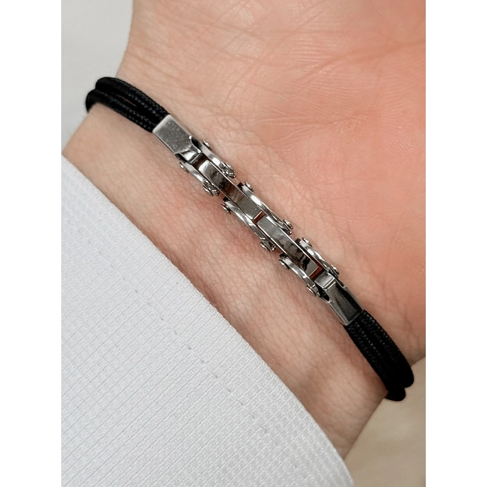 Siyah ve Gümüş Çelik ve Deri Erkek Bileklik FRJ10177A-J 2 Yıl Garantili Hediye Paketli