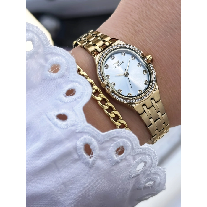 Ferro Sarı Çelik Kordon Kadın Kol Saati FL21645A-B 3 ATM Su Geçirmez 2 Yıl Garantili Hediye Paketli