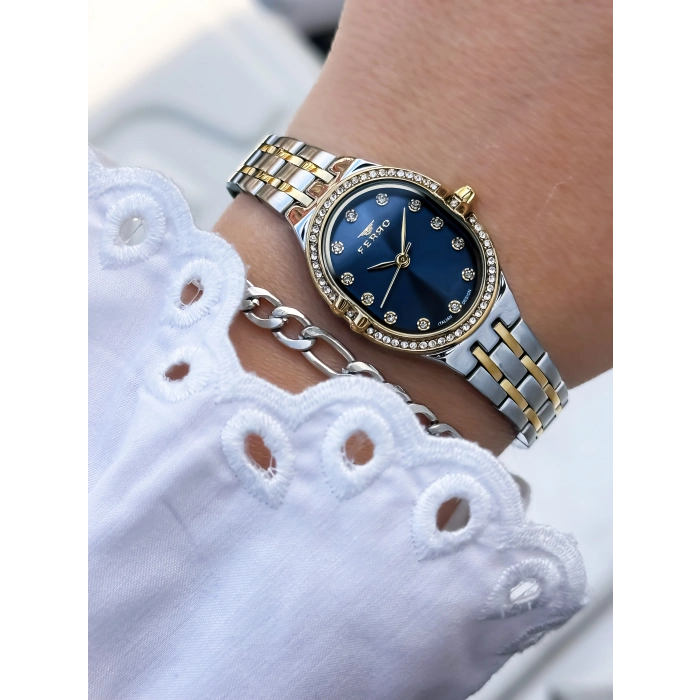 Ferro Sarı ve Gümüş Çelik Kordon Kadın Kol Saati FL21645A-D3 3ATM Su Geçirmez 2 Yıl Garantili