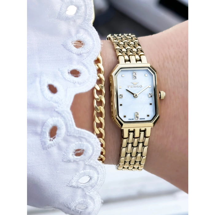 Ferro Sarı Çelik Kordon Kadın Kol Saati FL21752A-B 3ATM Su Geçirmez 2 Yıl Garantili HediyePaketli