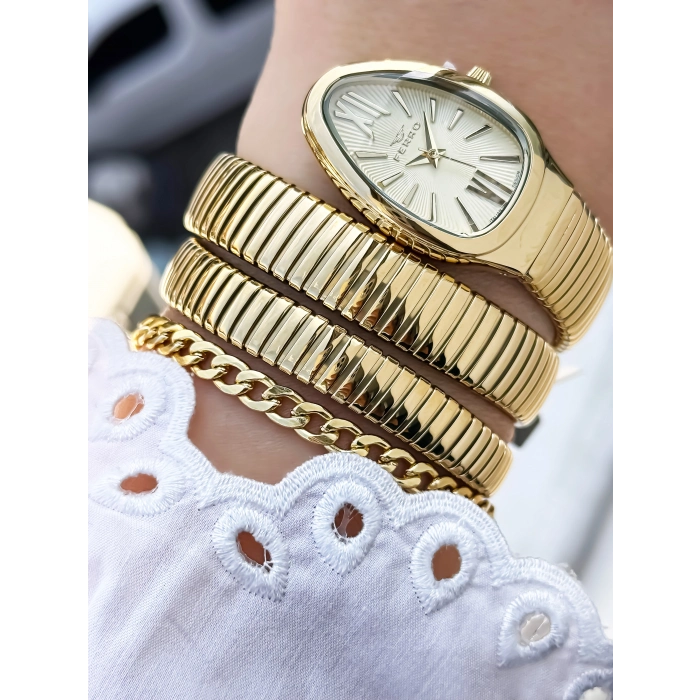 Ferro Sarı Çelik Kordon Kadın Kol Saati FL40167A-B4 3ATM Su Geçirmez 2 Yıl Garantili HediyePaketli