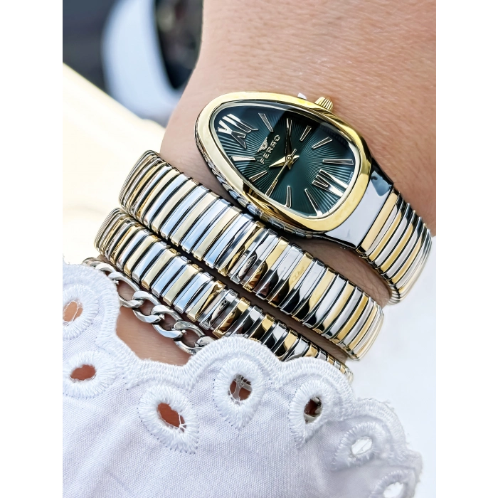 Ferro Sarı ve Gümüş Çelik Kordon Kadın Kol Saati FL40167A-D6 3ATM Su Geçirmez 2 Yıl Garantili