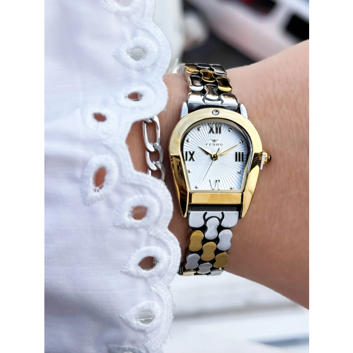 Ferro Sarı ve Gümüş Çelik Kordon Kadın Kol Saati FL88211A-D 3 ATM Su Geçirmez 2 Yıl Garantili Hediye Paketli