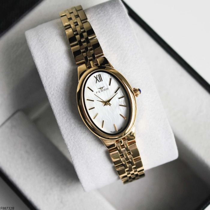 Ferro Sarı Çelik Kordon Kadın Kol Saati FM88732A-B 2 Yıl Garantili 3 ATM Su Geçirmez Hediye Paketli