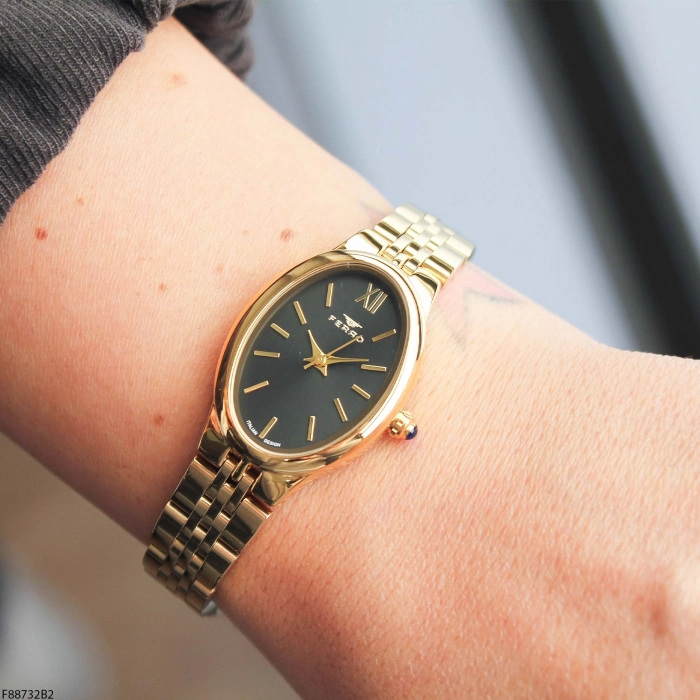 Ferro Sarı Çelik Kordon Kadın Kol Saati FM88732A-B2 2 Yıl Garantili 3 ATM Su Geçirmez Hediye Paketli