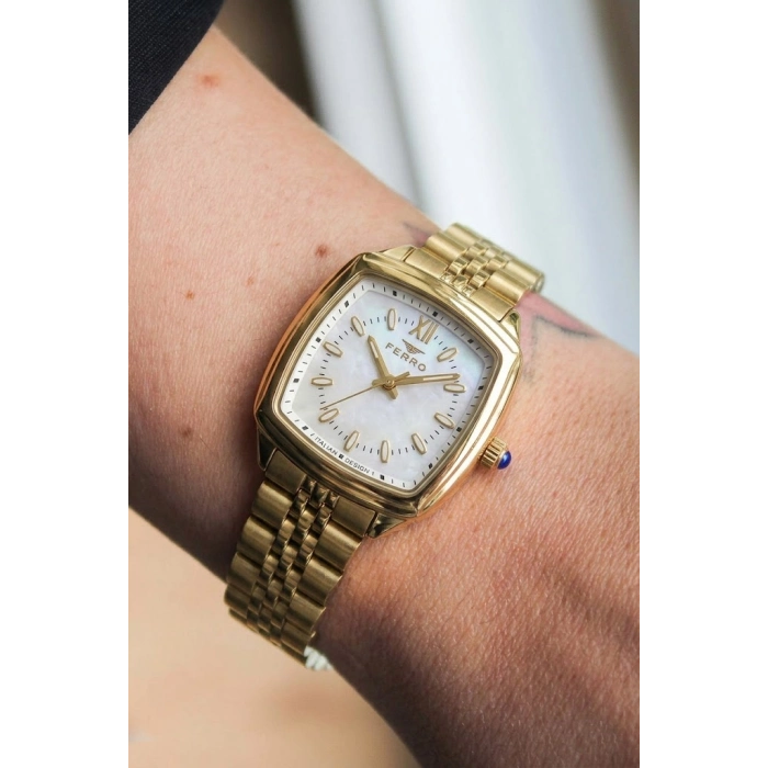 Ferro Sarı Çelik Kordon Kadın Kol Saati FL21644A-B 3ATM Su Geçirmez 2 Yıl Garantili HediyePaketli