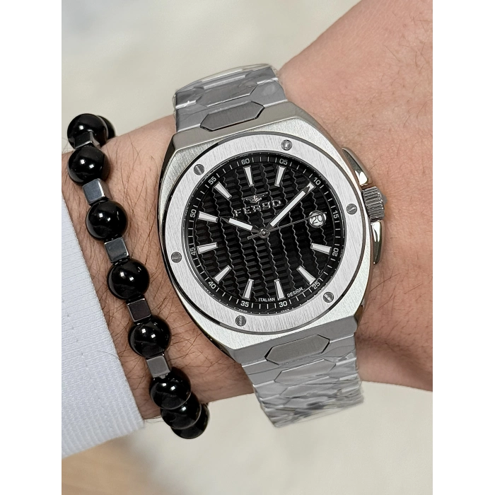 Ferro Gümüş Çelik Kordon Erkek Kol Saati FM40160A-A2 Tüm Fonksiyonlar Aktif 3 ATM Su Geçirmez