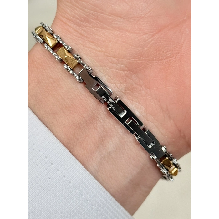 Gümüş ve Sarı Çelik Erkek Bileklik FRJ10123A-D 2 Yıl Garantili Hediye Paketli