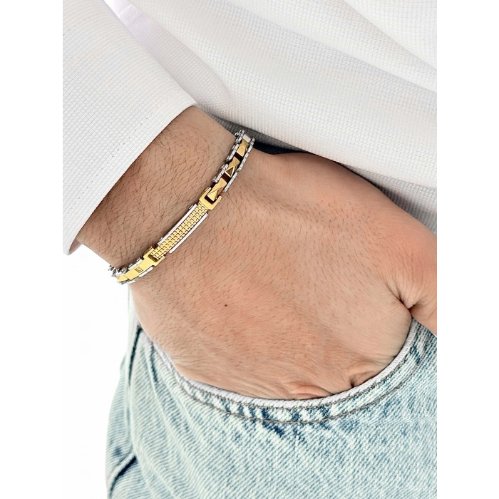 Gümüş ve Sarı Çelik Erkek Bileklik FRJ10123A-D 2 Yıl Garantili Hediye Paketli