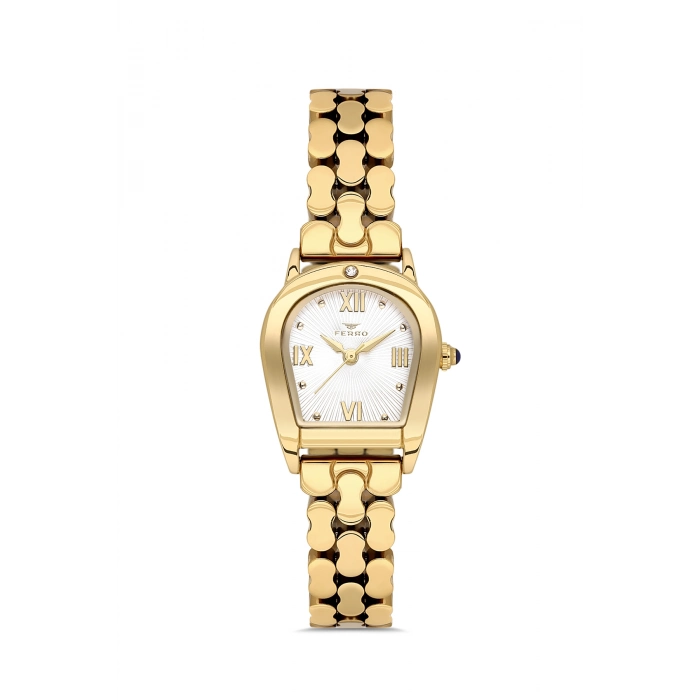 Ferro Sarı Çelik Kordon Kadın Kol Saati FM88282A-B2 2 Yıl Garantili 3 ATM Su Geçirmez Hediye Paketli