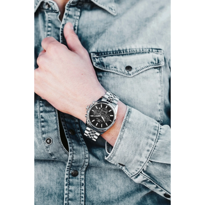 Ferro Gümüş Çelik Kordon Erkek Kol Saati FM11780A-A2 Tüm Fonksiyonları Aktif 3 ATM Su Geçirmez