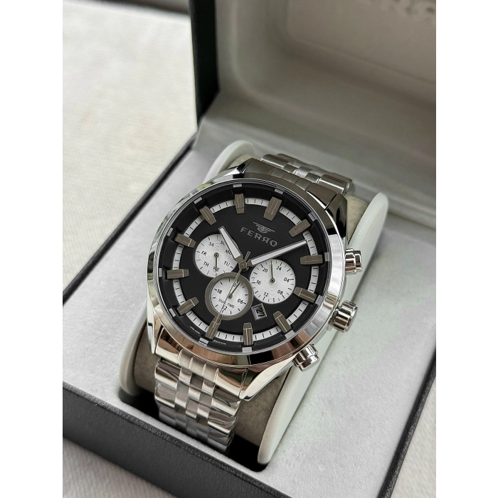 Ferro Gümüş Çelik Kordon Erkek Kol Saati FM43027A-A2 Tüm Fonksiyonlar Aktif 3ATM Su Geçirmez