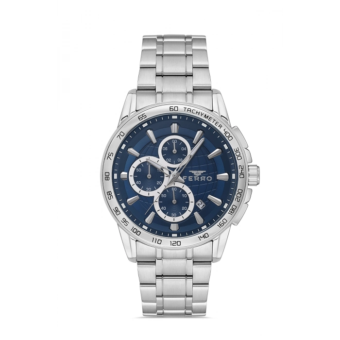 Ferro Gümüş Çelik Kordon Erkek Kol Saati FM43023AWT-A3 Tüm Fonksiyonlar Aktif 3ATM Su Geçirmez