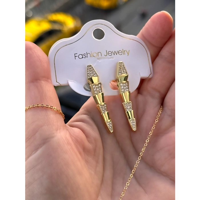 Sarı Çelik Kadın Küpe ve Kolye Set FRJW10010A-B 2 Yıl Garantili Hediye Paketli