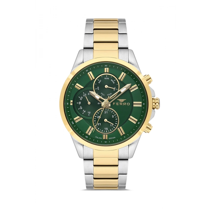 Ferro Sarı ve Gümüş Çelik Kordon Erkek Kol Saati FM11533A-D6 Fonksiyonları Aktif 3ATM Su Geçirmez