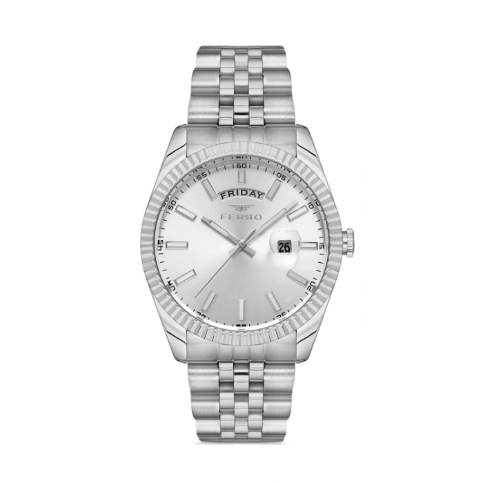 Ferro Gümüş Çelik Kordon Erkek Kol Saati F11247A-A 3 ATM Su Geçirmez 2 Yıl Garantili Hediye paketli