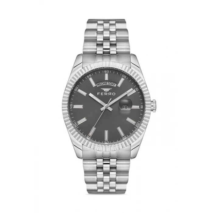 Ferro Gümüş Çelik Kordon Erkek Kol Saati F11247A-A4 3 ATM Su Geçirmez 2 Yıl Garantili Hediye Paketli