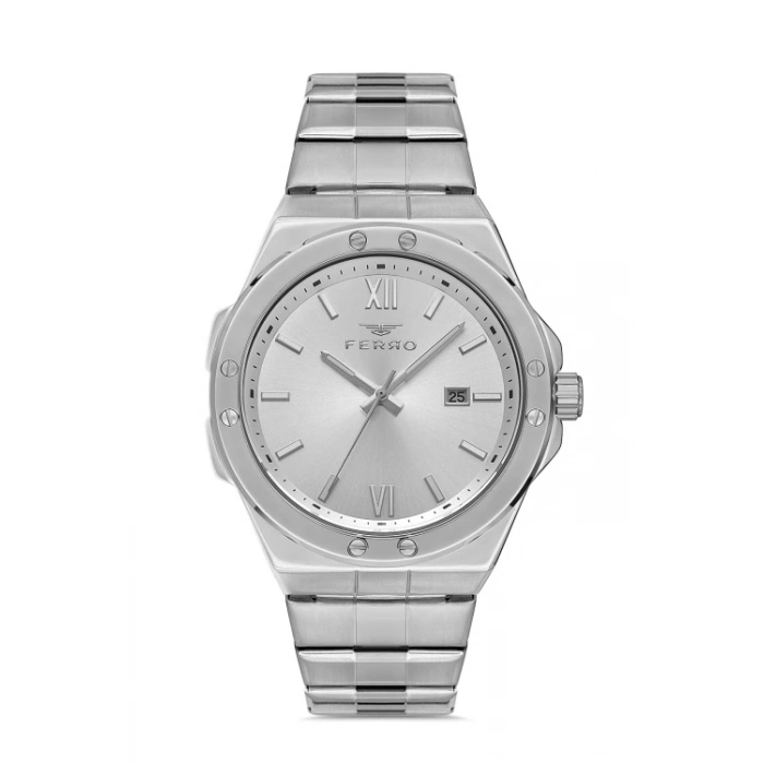 Ferro Gümüş Çelik Kordon Erkek Kol Saati F11357A-A 3ATM Su Geçirmez 2 Yıl Garantili Hediye Paketli