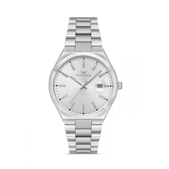 Ferro Gümüş Çelik Kordon Erkek Kol Saati F11386A-A 3 ATM Su Geçirmez 2 Yıl Garantili Hediye Paketli