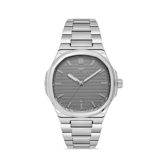 Ferro Gümüş Çelik Kordon Erkek Kol Saati F11648AWT-A4 Fonksiyonları Aktif 3 ATM Su Geçirmez