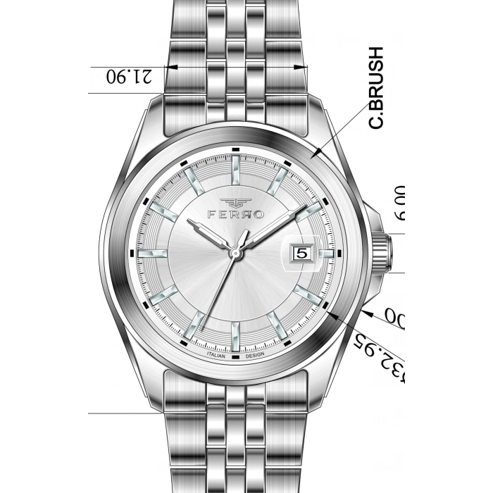 Ferro Gümüş Çelik Kordon Erkek Kol Saati F11787A-A 3ATM Su Geçirmez 2 Yıl Garantili HediyePaketli
