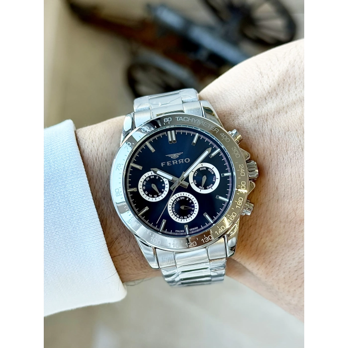 Ferro Gümüş Çelik Kordon Erkek Kol Saati FM11468AWT-A3 Fonksiyonları Aktif 3ATM Su Geçirmez