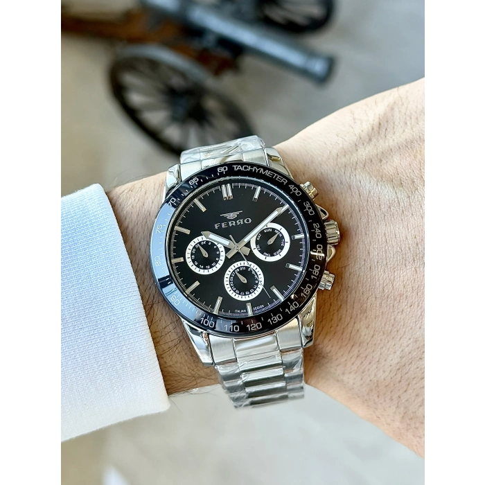 Ferro Gümüş Çelik Kordon Erkek Kol Saati FM11468AWT-J2 Fonksiyonları Aktif 3ATM Su Geçirmez