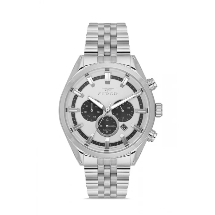 Ferro Gümüş Çelik Kordon Erkek Kol Saati FM11507A-A Fonksiyonları Aktif 3ATM Su Geçirmez