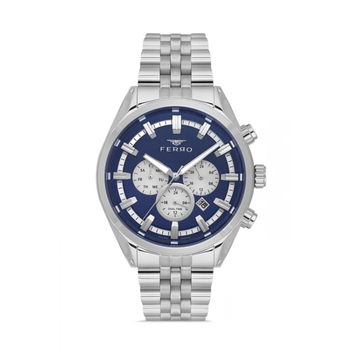 Ferro Gümüş Çelik Kordon Erkek Kol Saati FM11507A-A3 Fonksiyonları Aktif 3ATM Su Geçirmez