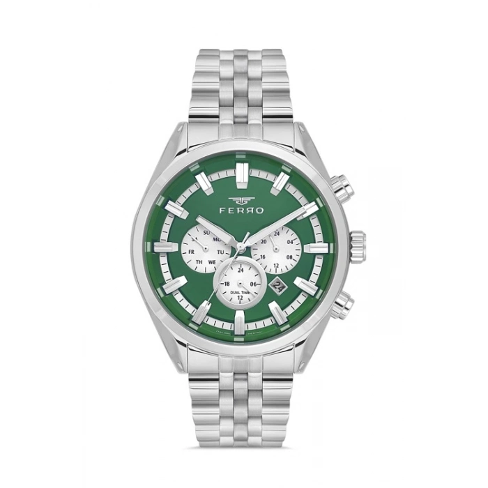 Ferro Gümüş Çelik Kordon Erkek Kol Saati FM11507A-A6 Fonksiyonları Aktif 3ATM Su Geçirmez
