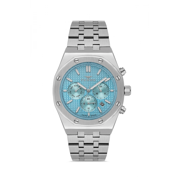 Ferro Gümüş Çelik Kordon Erkek Kol Saati FM11508A-A15 Fonksiyonları Aktif 3ATM Su Geçirmez