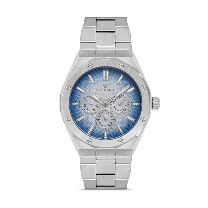 Ferro Gümüş Çelik Kordon Erkek Kol Saati FM11537AWT-A3 Fonksiyonları Aktif 3ATM Su Geçirmez
