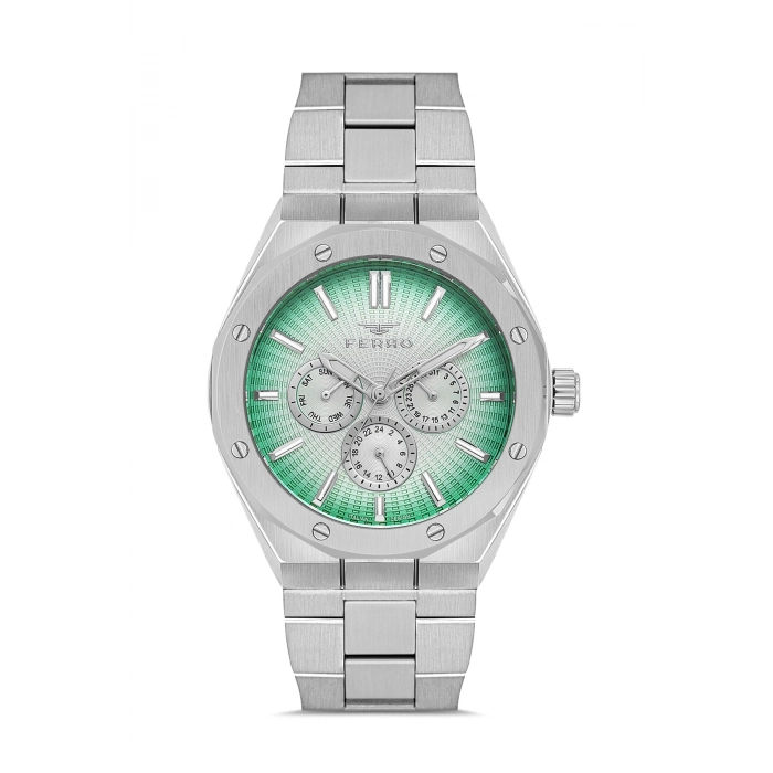 Ferro Gümüş Çelik Kordon Erkek Kol Saati FM11537AWT-A6 Fonksiyonları Aktif 3ATM Su Geçirmez